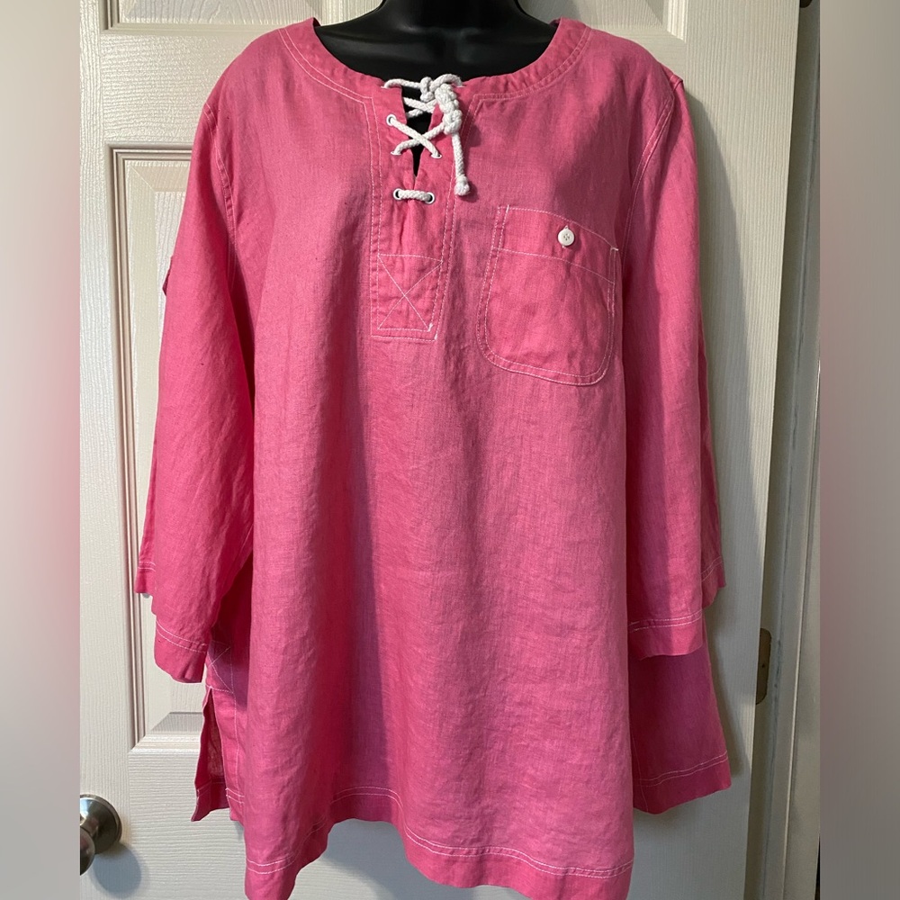 Linen David Brooks 2X Tunic Pink Nautical Boat Look Plus Size